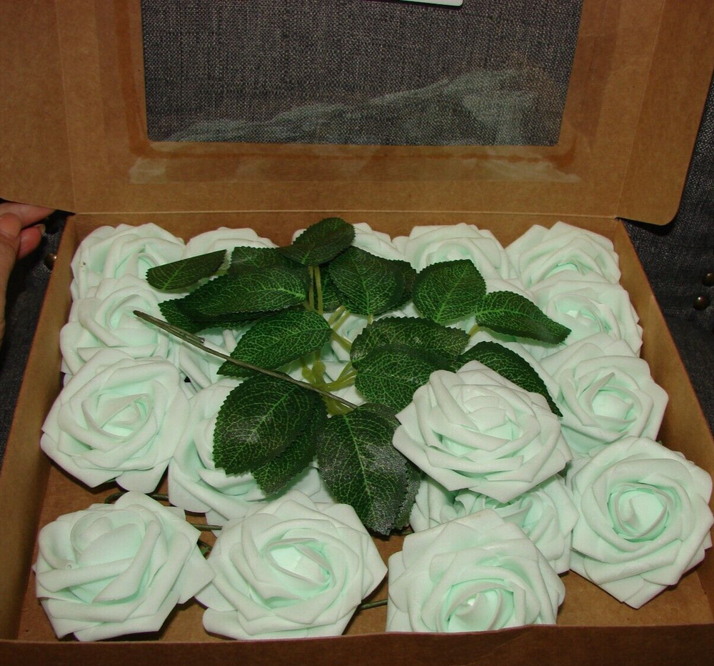 Ling’s Moment 25 pcs 3″ Artificial Faux Foam Roses with Stem Weddings/MINT GREEN