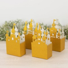 20 Gold Glitter Princess Castle Paper Favor Boxes Wedding Party Events