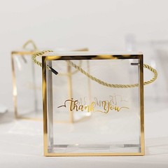 25 Gold Clear PVC Favor Boxes with Rope Handles and Thank You Print Wedding