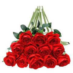 Tifuly 12 Pcs Red Roses Artificial Flowers,Realistic Long Stem Fake Silk Rose…
