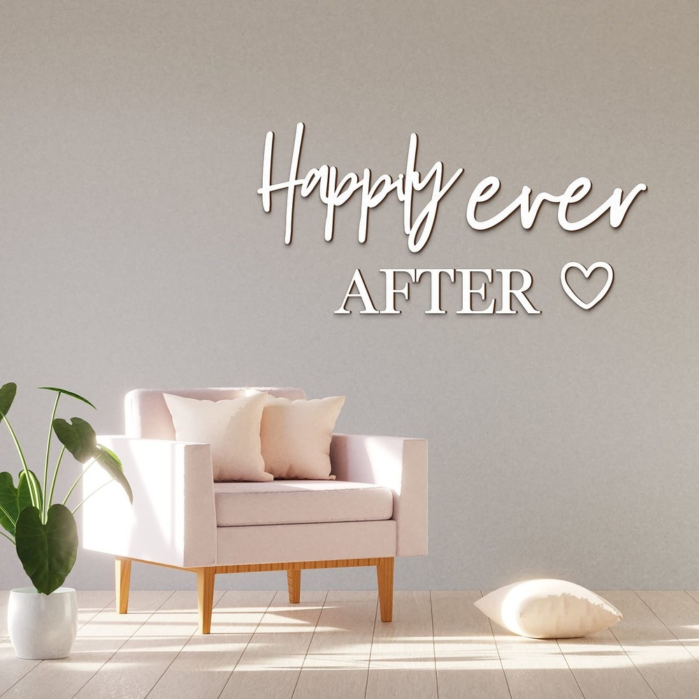 4 Pcs Happily Ever After Wall Decor Wooden Words Heart Hanging Wedding Day Pl…