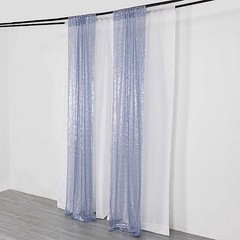 2 DUSTY BLUE 8ft x 2ft Sequined Backdrop Curtain with Rod Pockets Wedding
