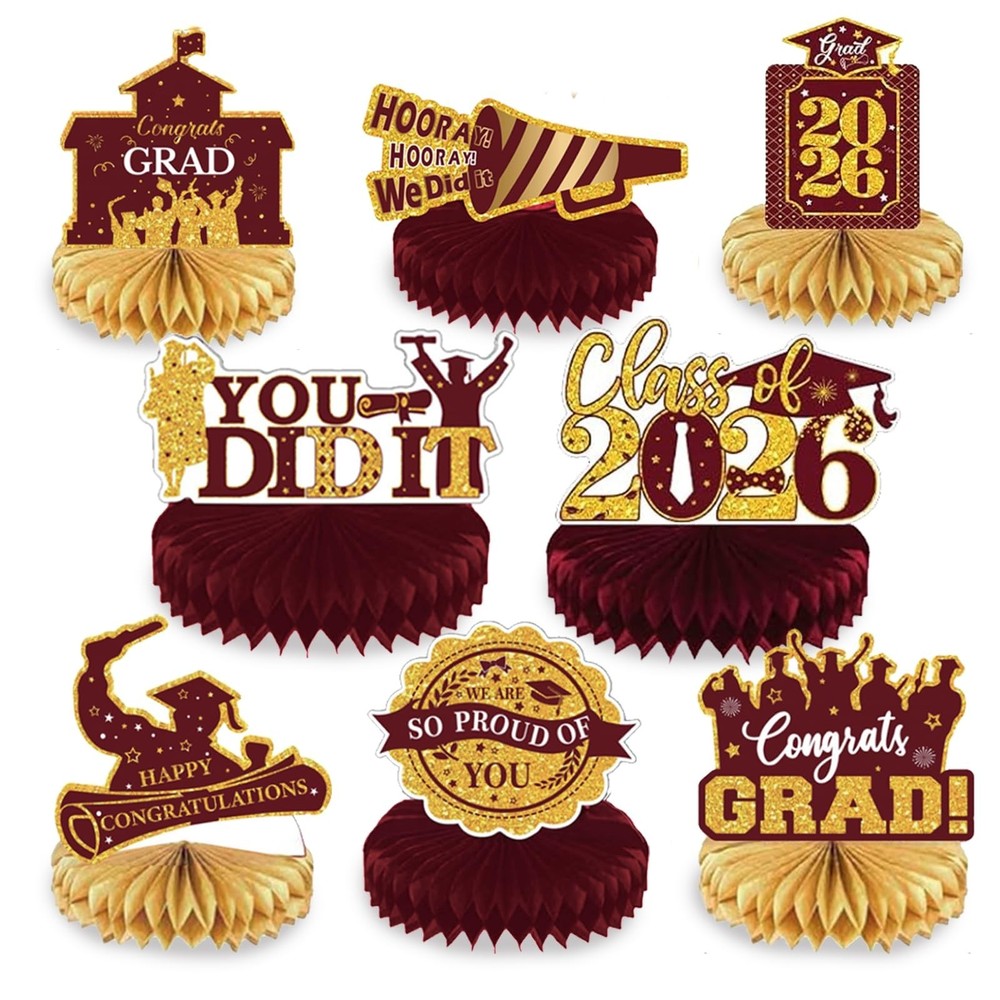 8 PCS Graduation Honeycomb Centerpieces for Graduation Party Decorations, Cla…