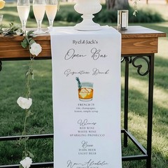 Custom Linen Open Bar Menu Banner Rehearsal Dinner Cocktails