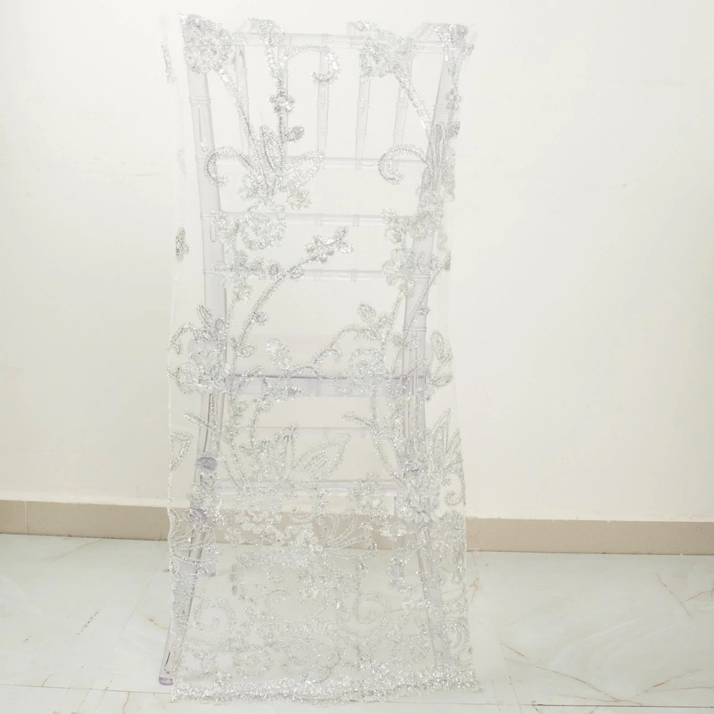 Floral Sequin Embroidered Organza Chiavari Dining Chair Back SLIPCOVER Events