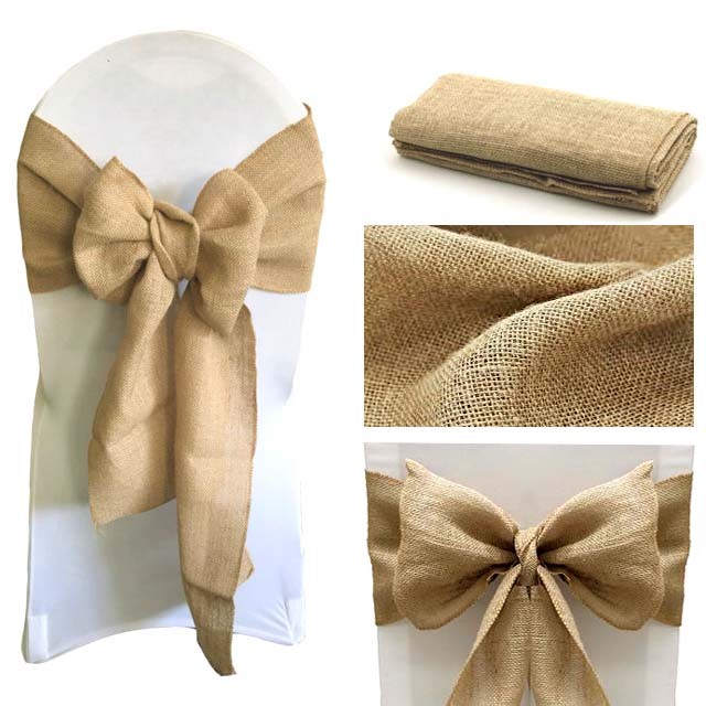 100 NATURAL Burlap Jute Hessian Chair Sash Bow Sashes Wedding Event Venue Decor
