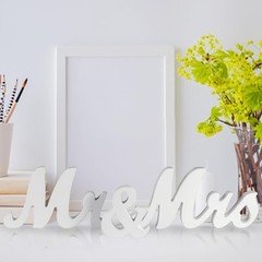 Large White Wooden Mr & Mrs Sign with Just Married Banner White Sweetheart Table