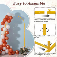 6.6FT Gold Metal Wedding Arch Backdrop Stand Balloon Frame Party Decor 2PC