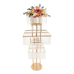 5 Tier Crystal Flower Stand Gold Square Wedding Centerpiece For Table Decor