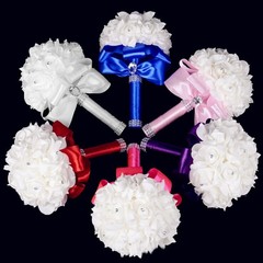 Colorful Foam Roses Artificial Flower Wedding Bride Bouquet Party1 (White+Whi…