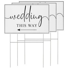 Wedding Direction Signs – 3 Pack Plastic Arrow Signs with H Stakes, Double-Sided