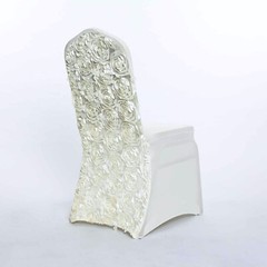 Ivory Satin Rosette SPANDEX Stretchable Banquet CHAIR COVER Wedding Baby Shower