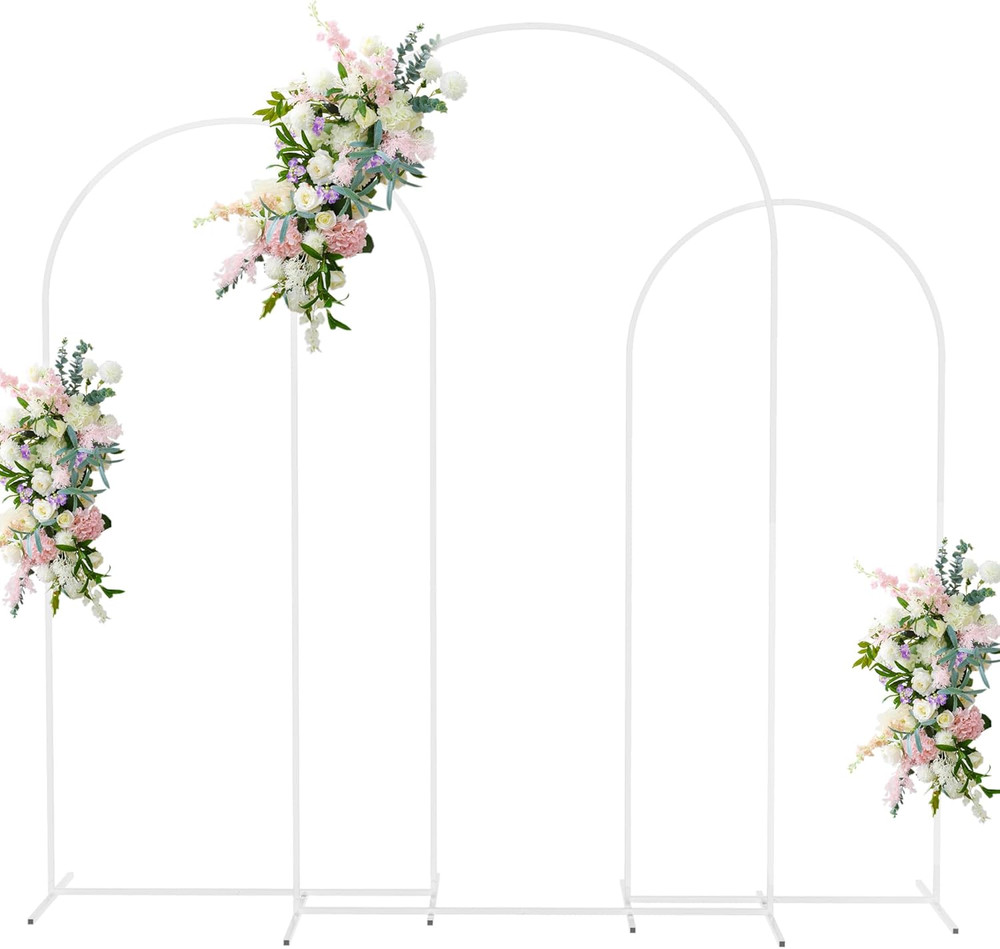 Wedding Arch Stand Set of 3 (7.2FT, 6.6FT, 6FT) White Metal Arched Backdrop Fram