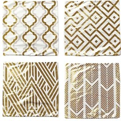 4 Square 18″ x 18″ White Velvet Throw Pillow Covers Gold Geometric Print Home