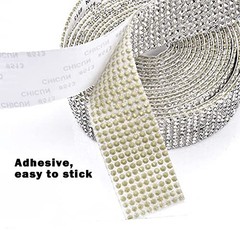 4 Rolls Self-Adhesive Crystal Rhinestone Ribbon, Diamond Bling Ribbons Silver