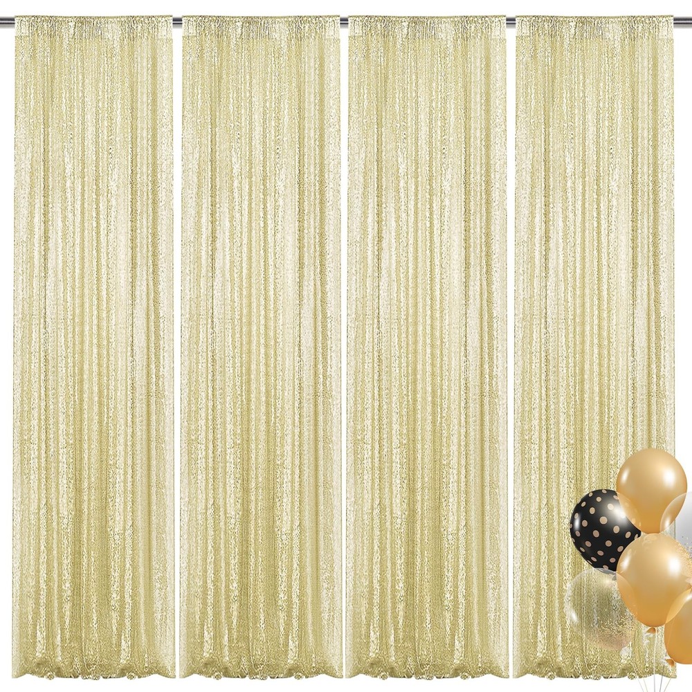 Champagne Sequin Backdrop Curtain 4 Pieces 2FTx8FT Glitter Photography Backdr…