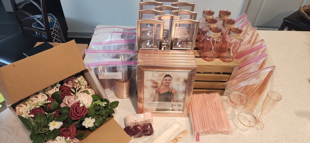 420-Assorted Wedding Table/Decor Accessories Rose Gold, Burgandy, Champagne