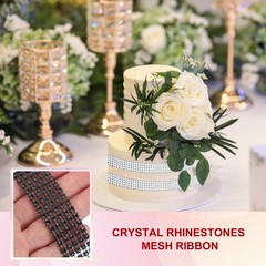 1″x10 Yard Crystal Rhinestones Mesh Ribbon Black (4mm)