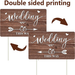 3 Pcs Double Sided Wedding This Way Sign with Stakes 14.2 X 8.5inch | Corrugated
