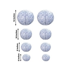 8 White Blue Chinoiserie Floral Print Hanging Paper Lanterns Party Decorations