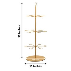 Gold 3-Tier 33″ Metal Wine Glass Holder Tree Champagne Flutes Stand Party Events