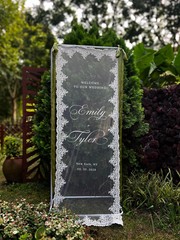 Custom Lace Wedding Welcome Sign, Sheer Tulle Boho Ceremony Banner