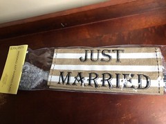 NEW Kirkland’s Just Married Rustic Burlap Embroidered Wedding Yard Flag