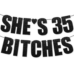 PartyForever Pre-Strung 35th Birthday Party Decorations Banner For Women with…