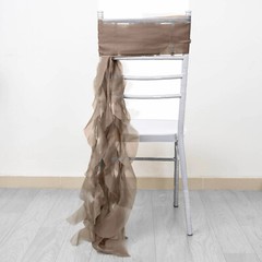 Taupe Premium CHAIR COVER with Curly Chiffon Ruffled SASHES Wedding Decorations
