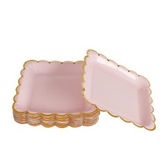 Geeklife Pink Disposable Paper Party Plates Bulk, 7 Inch Metallic Gold Paper …