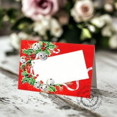 JINGLE BELL HOLLY CHRISTMAS TENT STYLE WEDDING PLACE CARDS or TABLE CARDS #194