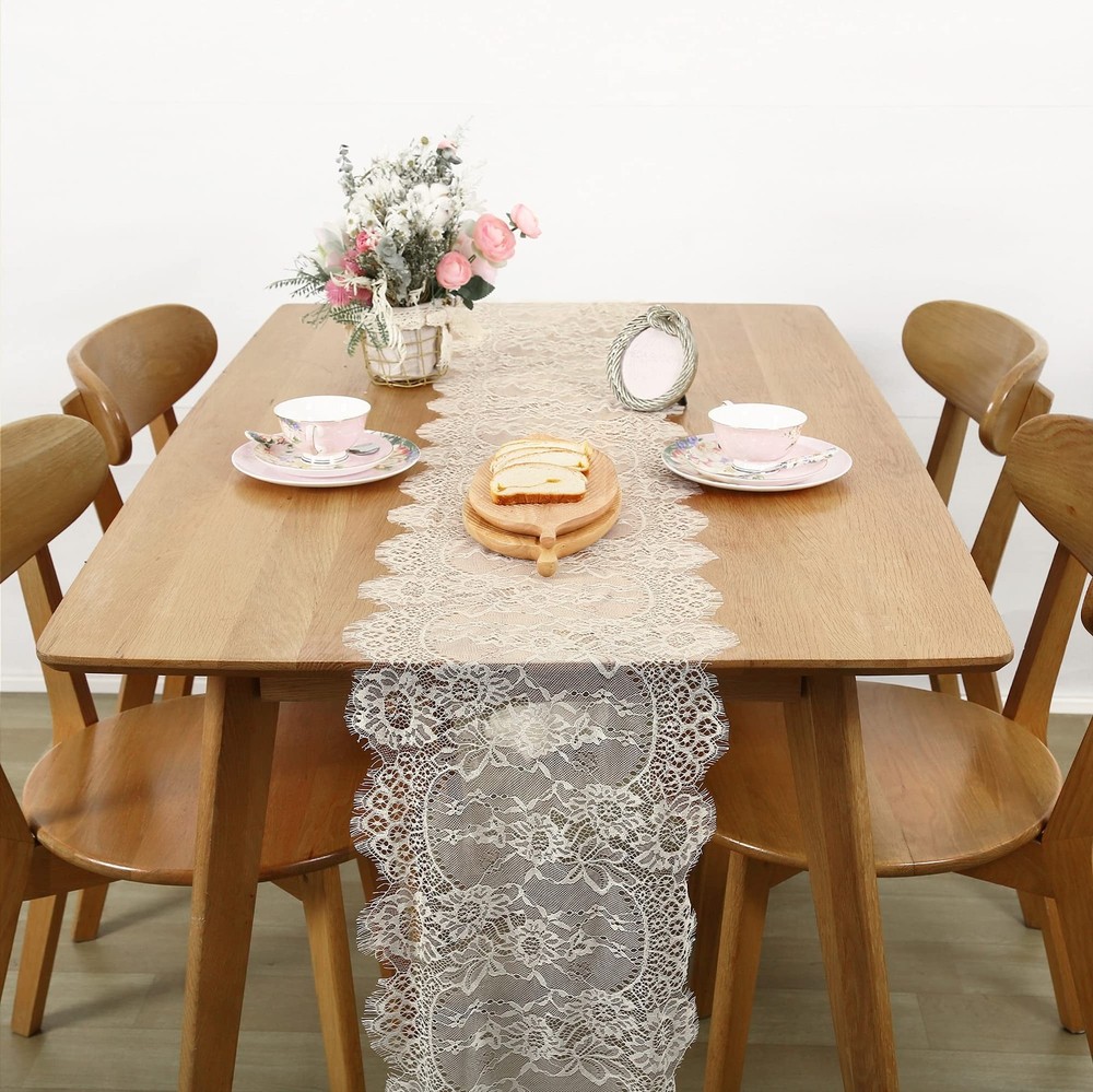 2 Pack Ivory Lace Table Runners 14×120 inch Rectangular Wedding Table Runner …