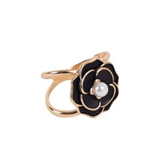 10 BLACK Pearl Floral Metal Napkin Rings GOLD Rim Party Decorations Wedding