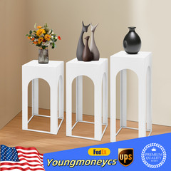 3 Piece White Iron Sheet Square Table Pillar Modern Floor Standing 65*29*29cm