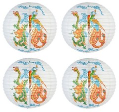 SET of 4 Chinese 16″ Round Paper Lantern Dragon Phoenix Home Wedding Party Decor