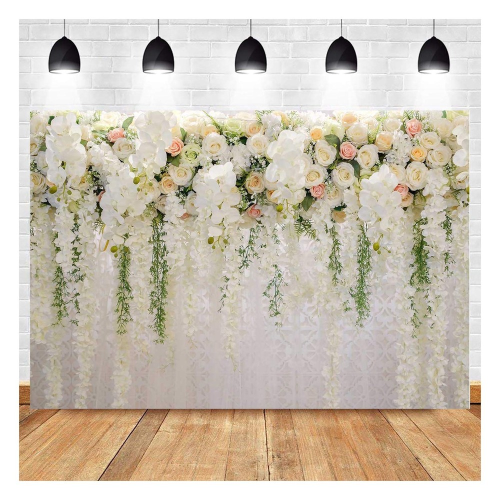 White Rose Floral Theme Photography Backdrops Bridal Shower 7×5 ft,