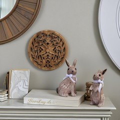 Rattan Effect Resin Easter Bunny Figurines Decor 2 PCS Wicker Looking Rabbit …