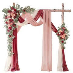 Red Wedding Arch with Drapes 2 Flowers + 3 Valance