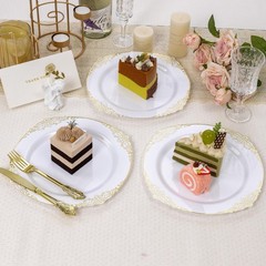 Goodluck 100PCS White and Gold Plastic Plates – 10.25” Heavy Duty Di