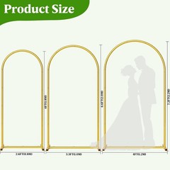 Gold Metal Arch Backdrop Stand for Weddings – Set of 3 Sizes: 7.2FT/6.6FT/6FT