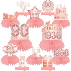 Happy 90th Birthday Rose Gold Table Honeycomb Centerpieces Balloons Theme Dec…