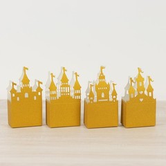 20 Gold Glitter Princess Castle Paper Favor Boxes Wedding Party Events