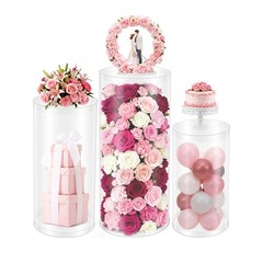 3Pcs Clear Round Cylinder Pedestal Stand For Wedding Party Display Stand Decor