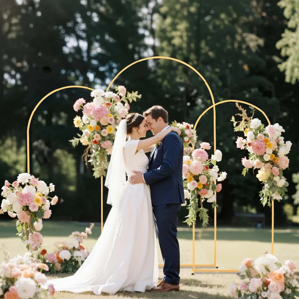 Set of 3 Gold Metal Wedding Arch Backdrop Stand 7.2ft 6.6ft 6ft