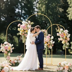 Set of 3 Gold Metal Wedding Arch Backdrop Stand 7.2ft 6.6ft 6ft
