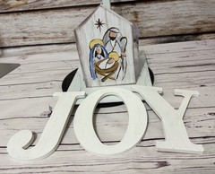 Joy Handmade Wooden Hanging Letters And Christmas Nativity Block Decor