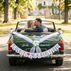 Luxury White Wedding Car Decoration Kit – Elegant Artificial Flower Hood Garland