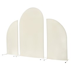 Wedding Arch White Frame with Beige Fabric Cover Triple Archway for Ceremony