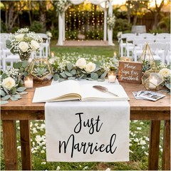 Just Married Wedding Car Banner Linen Sign Decorations 24×60 In Wedding Decor