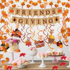 FRIENDSGIVING Burlap Banner Paper Triangular Bunting Maple leaf Garland Plast…